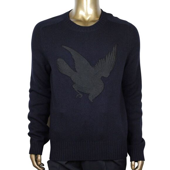 Gucci Men's Blue Cashmere Wool Sweater with bird Patch (Medium)